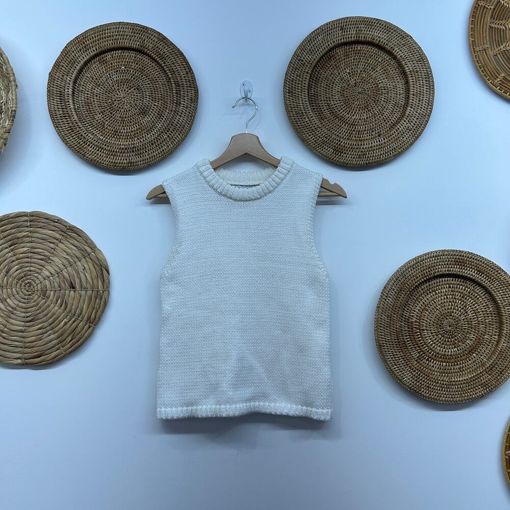 Zara Neutral White Sleeveless Knit Sweater Tank Top Small Minimalist Casual
